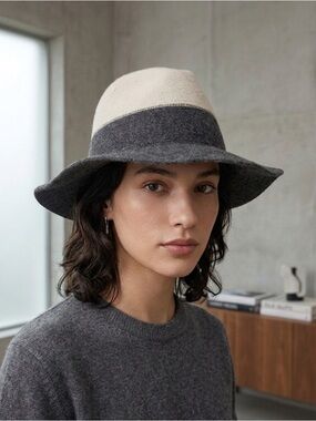 Zara | Wool Two-Tone Wide Brim Fedora Hat - Gray & Cream